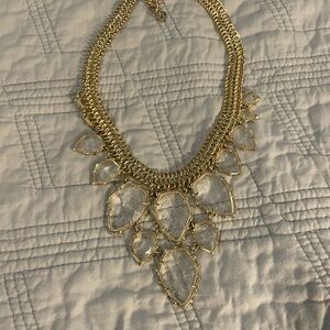 Gold Statement Necklace with Clear Crackle Teardrop Stones